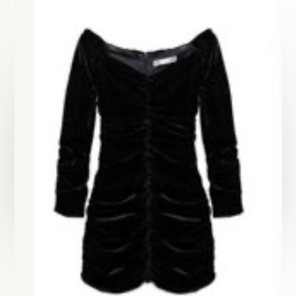 Zara ruched black velvet off-the-shoulder mini dress